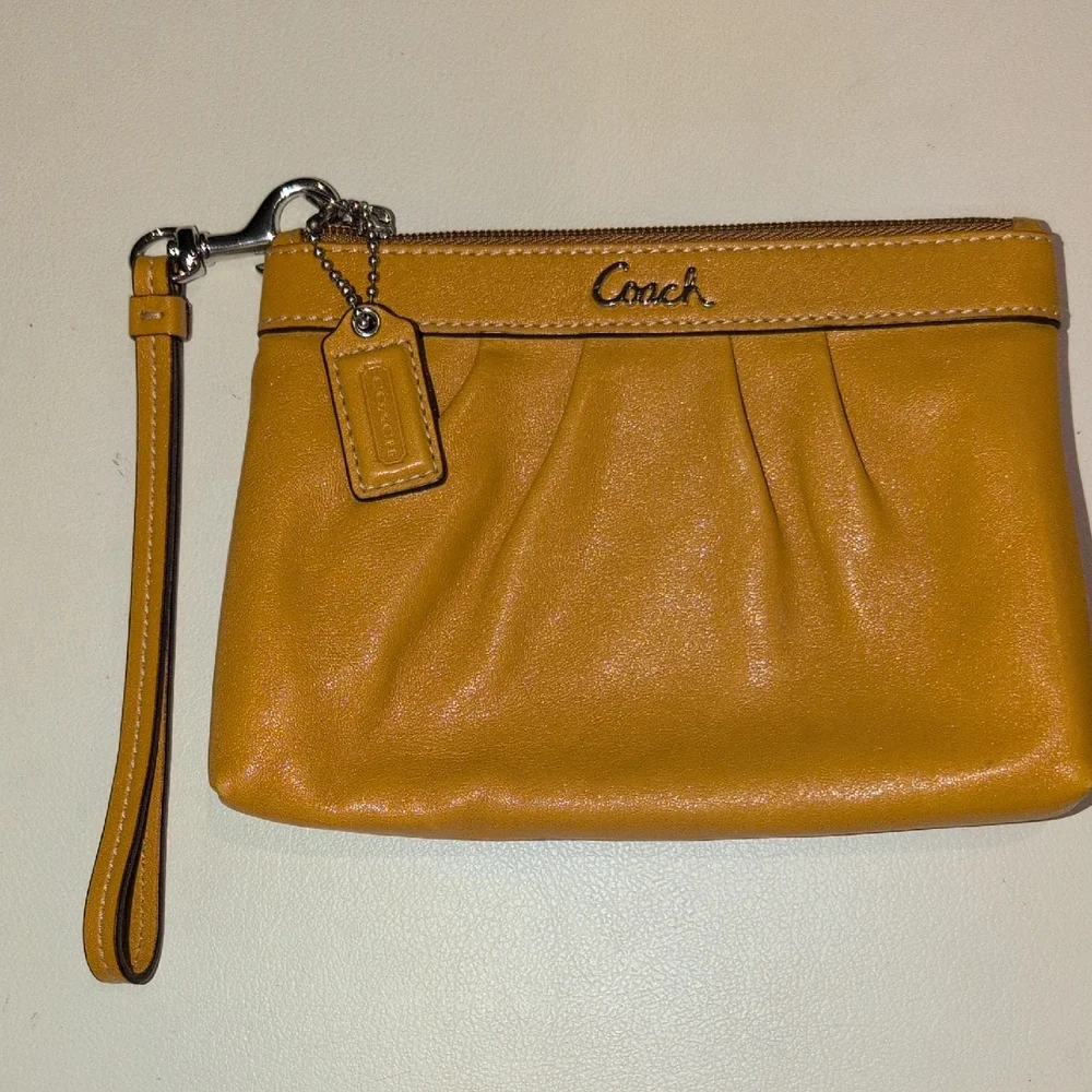 Coach Mustard Yellow Pleated Wristlet
